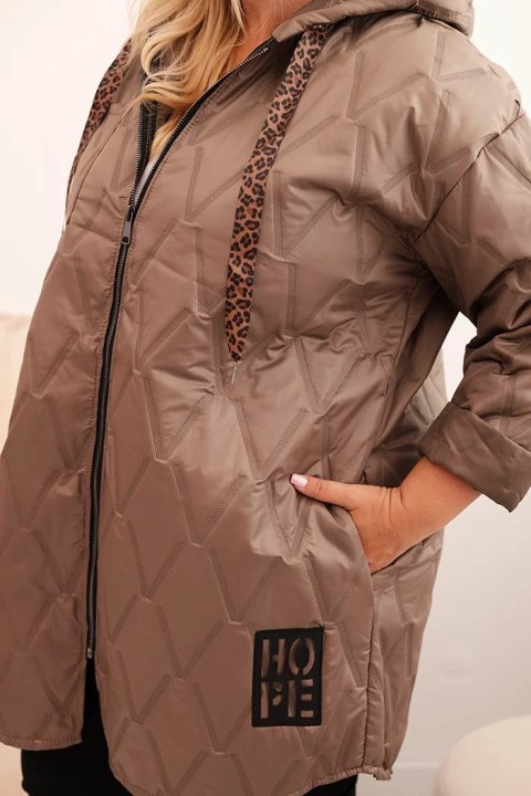 Kurtka damska Plus Size pikowana z kapturem i napisem HOPE fango Kurtka damska Plus Size pikowana z kapturem i napisem HOPE fango