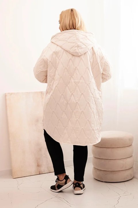 Kurtka damska Plus Size pikowana z kapturem i napisem HOPE jasno beżowa Kurtka damska Plus Size pikowana z kapturem i napisem HOPE jasno beżowa