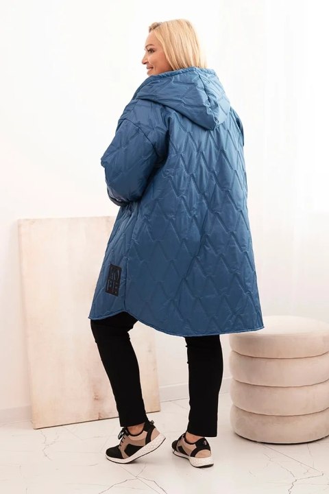 Kurtka damska Plus Size pikowana z kapturem i napisem HOPE jeansowa Kurtka damska Plus Size pikowana z kapturem i napisem HOPE jeansowa