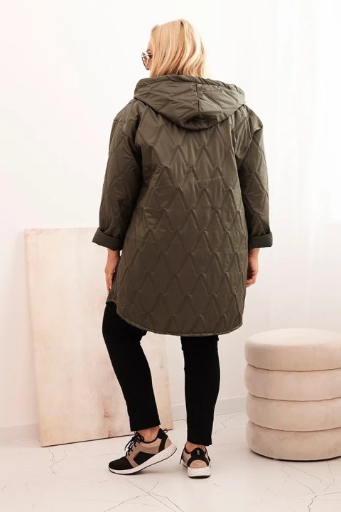 Kurtka damska Plus Size pikowana z kapturem i napisem HOPE khaki Kurtka damska Plus Size pikowana z kapturem i napisem HOPE khaki