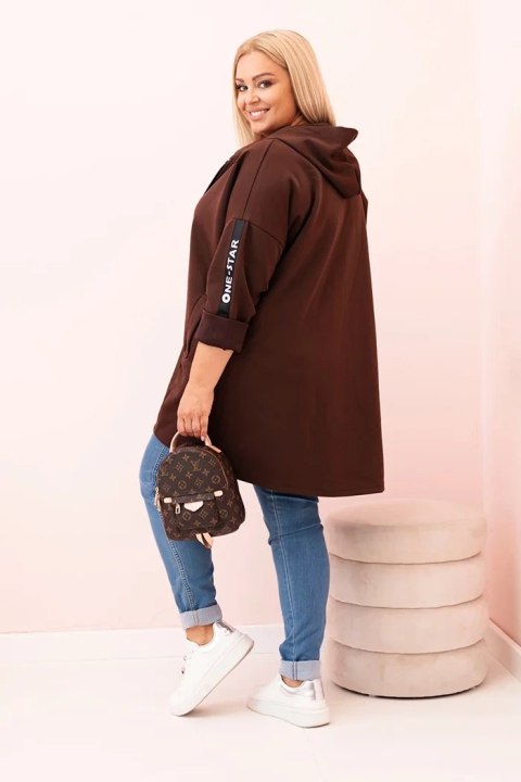 Bluza damska Plus Size z wiskozą rozpinana z kapturem czekoladowa