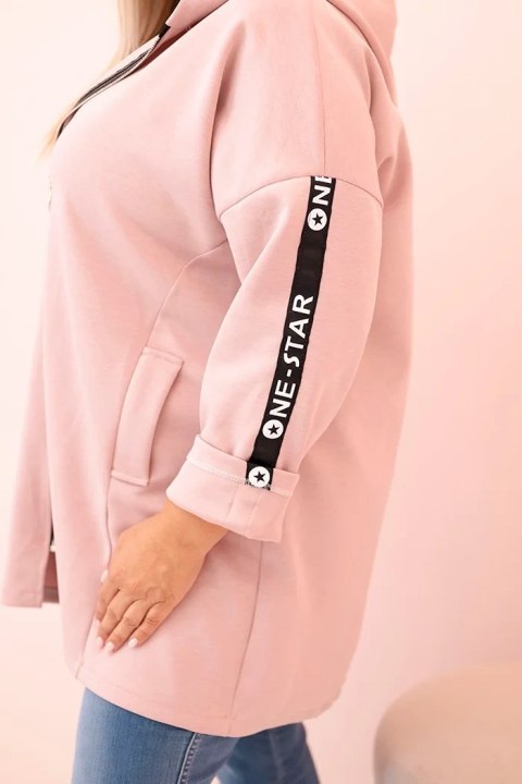 Bluza damska Plus Size z wiskozą rozpinana z kapturem pudrowy róż