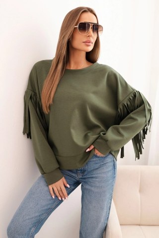 Bluza damska masełkowa z ozdobnymi rękawami khaki