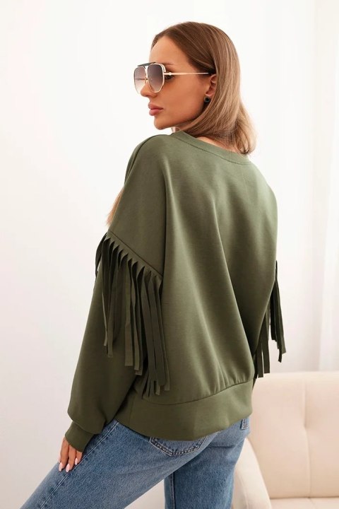 Bluza damska masełkowa z ozdobnymi rękawami khaki