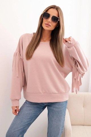 Bluza damska masełkowa z ozdobnymi rękawami pudrowy róż