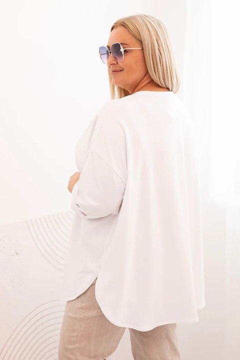 Bluzka damska Plus Size z bawełną z kieszenią i rękawem podwijanym biała
