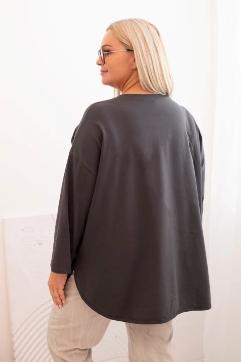 Bluzka damska Plus Size z bawełną z kieszenią i rękawem podwijanym grafitowa