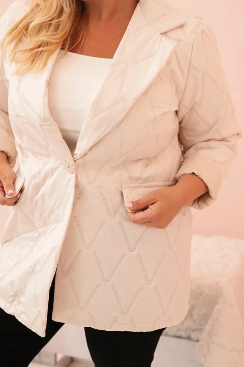 Kurtka damska Plus Size pikowana z kołnierzem i guzikiem jasno beżowa Kurtka damska Plus Size pikowana z kołnierzem i guzikiem jasno beżowa