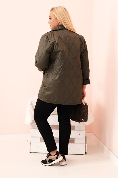 Kurtka damska Plus Size pikowana z kołnierzem i guzikiem khaki Kurtka damska Plus Size pikowana z kołnierzem i guzikiem khaki