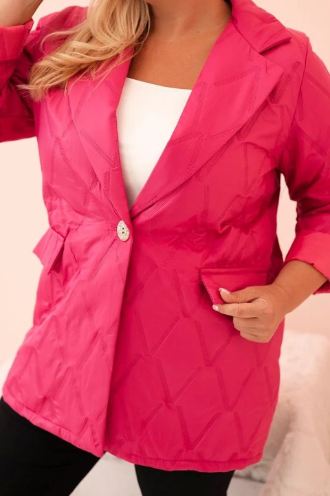 Kurtka damska Plus Size pikowana z kołnierzem i guzikiem różowa Kurtka damska Plus Size pikowana z kołnierzem i guzikiem różowa
