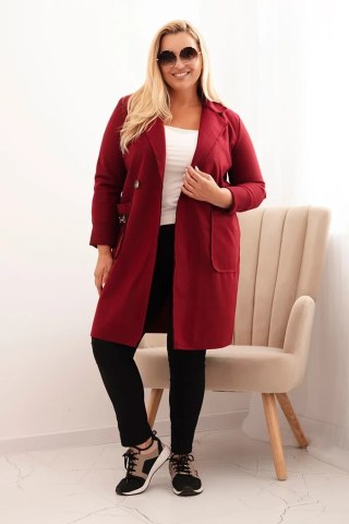 Płaszcz damski elegancki Plus Size z kołnierzem i dużymi kieszeniami bordowy