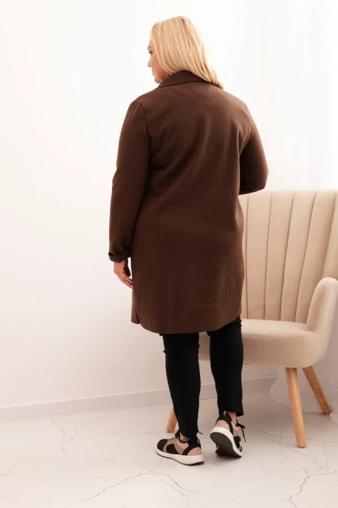 Płaszcz damski elegancki Plus Size z kołnierzem i dużymi kieszeniami brązowy