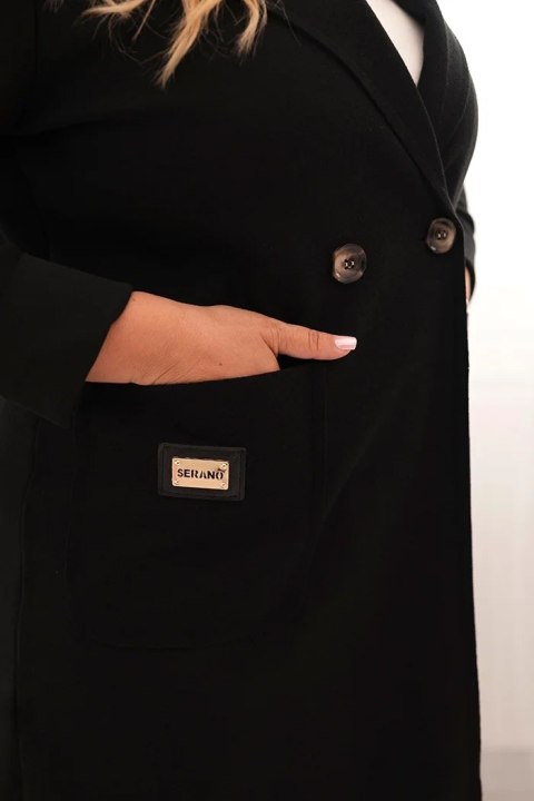 Płaszcz damski elegancki Plus Size z kołnierzem i dużymi kieszeniami czarny
