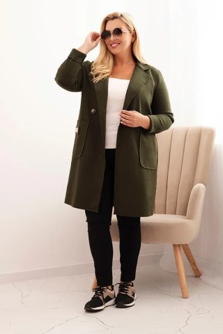 Płaszcz damski elegancki Plus Size z kołnierzem i dużymi kieszeniami khaki