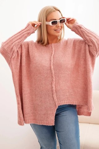 Sweter damska Plus Size z akrylem o luźnym kroju i rękawem 3/4 ciemny różowy