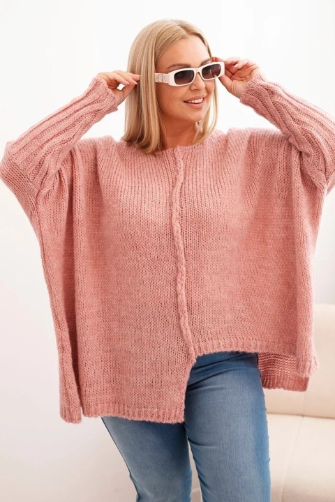 Sweter damska Plus Size z akrylem o luźnym kroju i rękawem 3/4 ciemny różowy