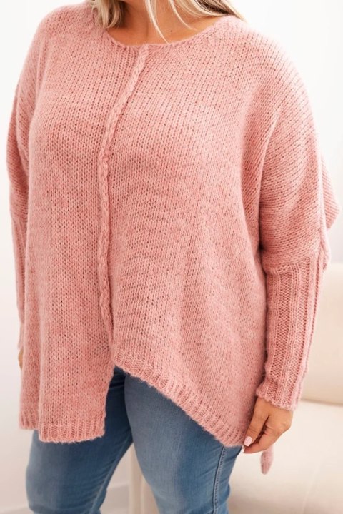 Sweter damska Plus Size z akrylem o luźnym kroju i rękawem 3/4 ciemny różowy