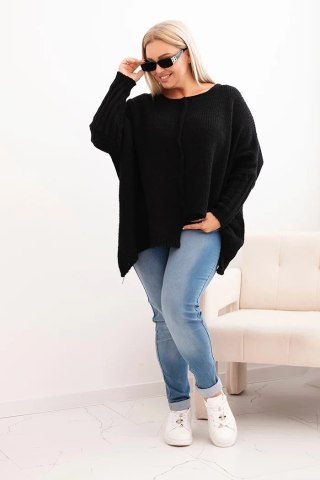 Sweter damska Plus Size z akrylem o luźnym kroju i rękawem 3/4 czarny