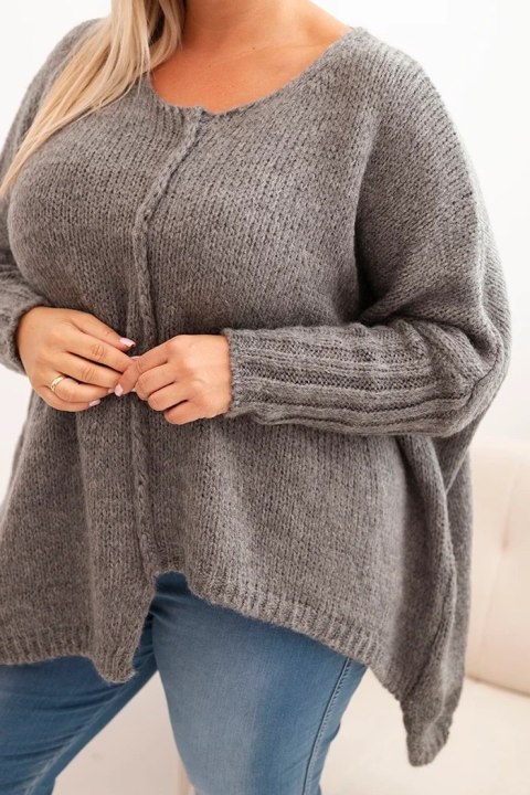 Sweter damska Plus Size z akrylem o luźnym kroju i rękawem 3/4 grafitowy