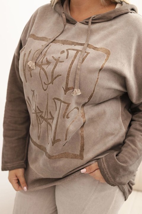 Bluza damska Plus Size dekatyzowana z kapturem i nadrukiem fango