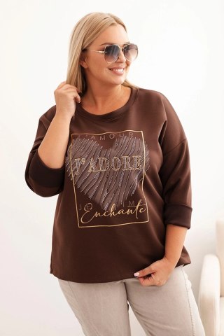 Bluza damska Plus Size masełkowa z nadrukiem 3D brązowa