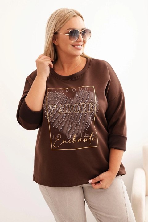 Bluza damska Plus Size masełkowa z nadrukiem 3D brązowa