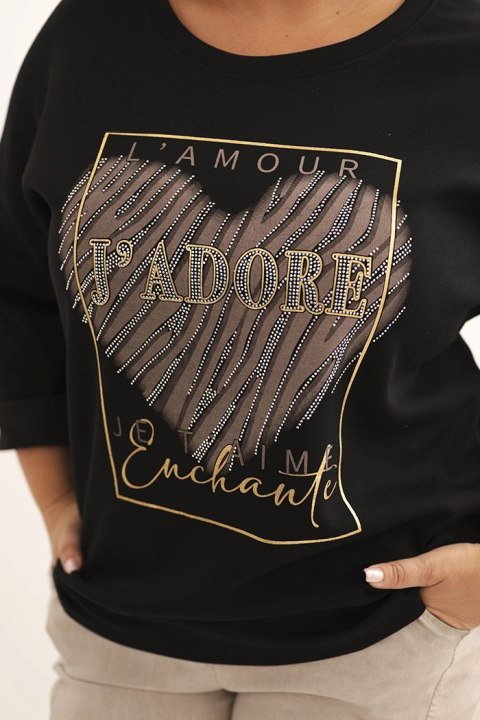 Bluza damska Plus Size masełkowa z nadrukiem 3D czarna