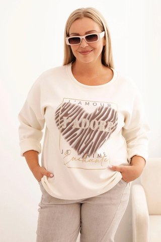 Bluza damska Plus Size masełkowa z nadrukiem 3D ecru