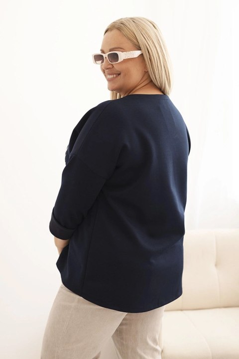 Bluza damska Plus Size masełkowa z nadrukiem 3D granatowa