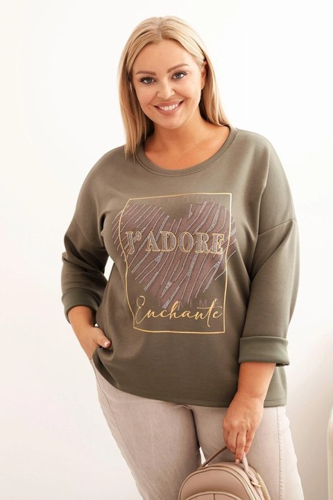 Bluza damska Plus Size masełkowa z nadrukiem 3D khaki