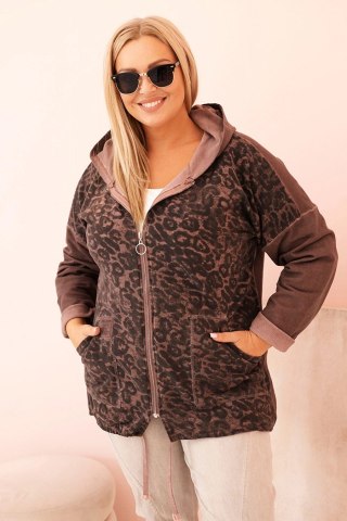 Bluza damska Plus Size rozpinana dekatyzowana z kapturem brązowa