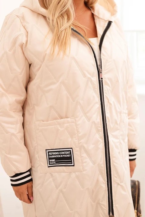 Kurtka damska Plus Size pikowana z kapturem i sportowymi mankietami beżowa