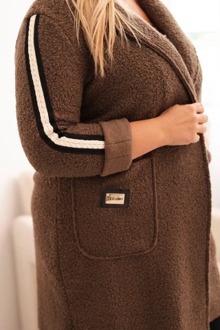 Płaszcz damski Plus Size ze sztucznego baranka z kieszeniami brązowy