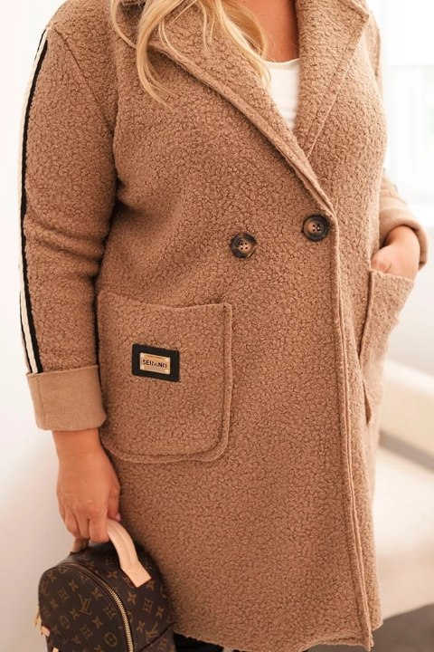 Płaszcz damski Plus Size ze sztucznego baranka z kieszeniami camelowy
