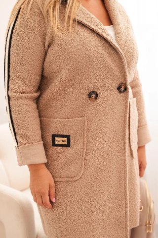 Płaszcz damski Plus Size ze sztucznego baranka z kieszeniami ciemny beżowy