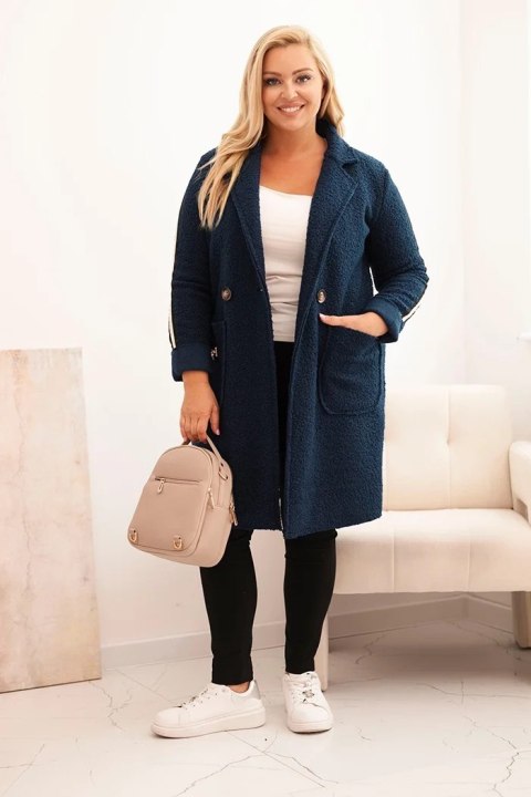 Płaszcz damski Plus Size ze sztucznego baranka z kieszeniami ciemny jeansowy