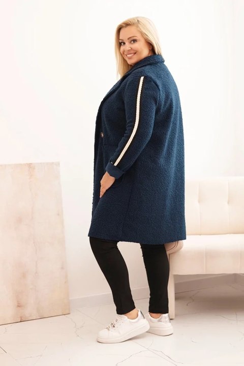 Płaszcz damski Plus Size ze sztucznego baranka z kieszeniami ciemny jeansowy