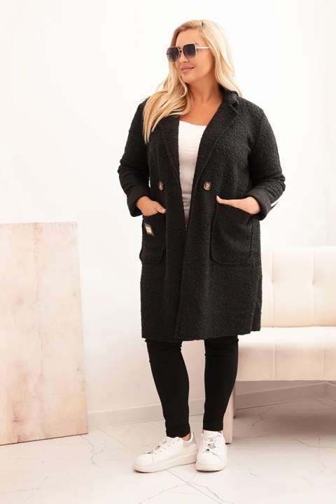 Płaszcz damski Plus Size ze sztucznego baranka z kieszeniami czarny