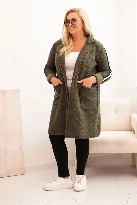 Płaszcz damski Plus Size ze sztucznego baranka z kieszeniami khaki