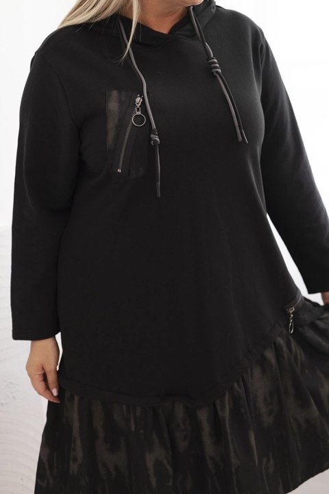 Sukienka damska Plus Size bawełniana z kapturem i falbaną czarna