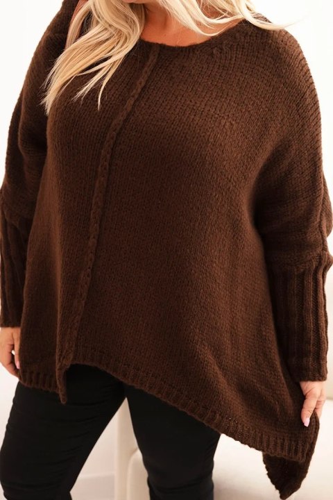 Sweter damska Plus Size z akrylem o luźnym kroju i rękawem 3/4 brązowy