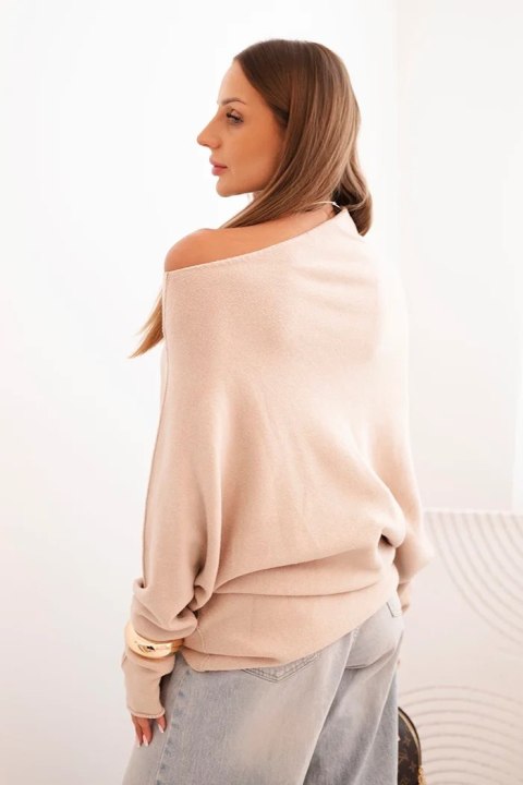 Sweter damski wiskozowy asymetryczny typu nietoperz beżowy