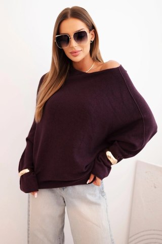 Sweter damski wiskozowy asymetryczny typu nietoperz ciemny fioletowy