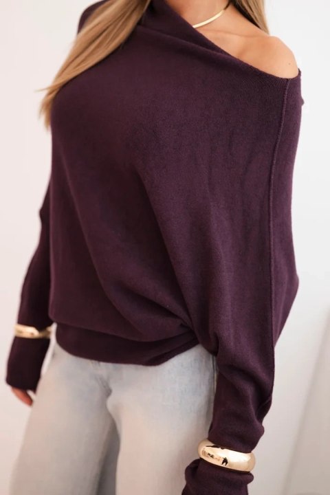 Sweter damski wiskozowy asymetryczny typu nietoperz ciemny fioletowy