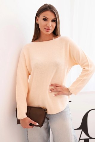 Sweterek damski z wiskozy z długim rękawem i okrągłym dekoltem morelowy