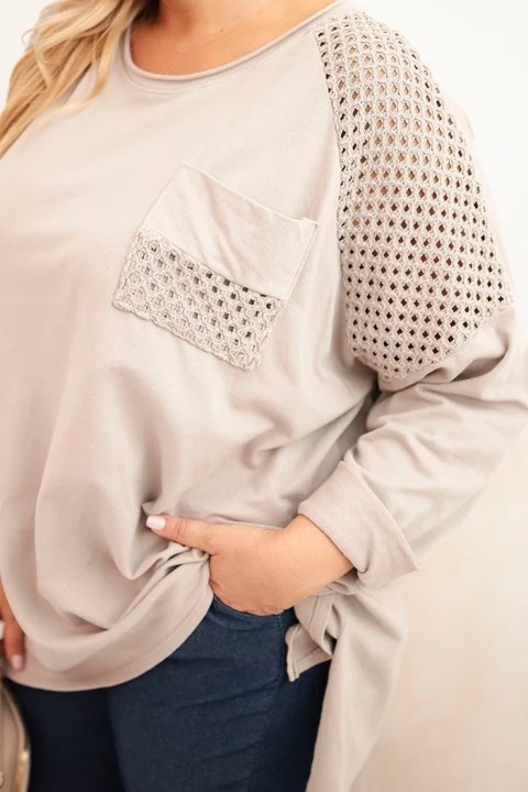 Bluza damska Plus Size bawełniana z nadrukiem beżowa