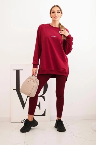 Komplet damski bawełniany bluza i legginsy z napisem Minimal bordowy