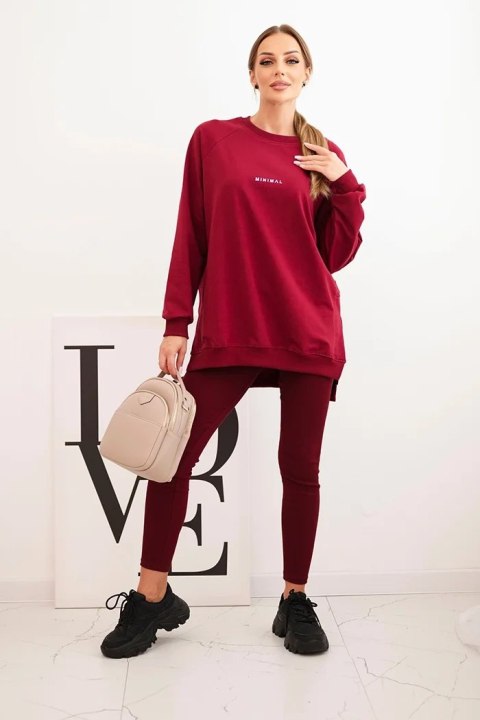 Komplet damski bawełniany bluza i legginsy z napisem Minimal bordowy