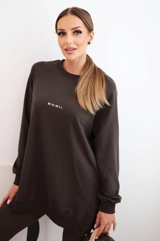 Komplet damski bawełniany bluza i legginsy z napisem Minimal brązowy