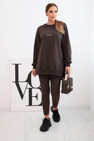 Komplet damski bawełniany bluza i legginsy z napisem Minimal brązowy